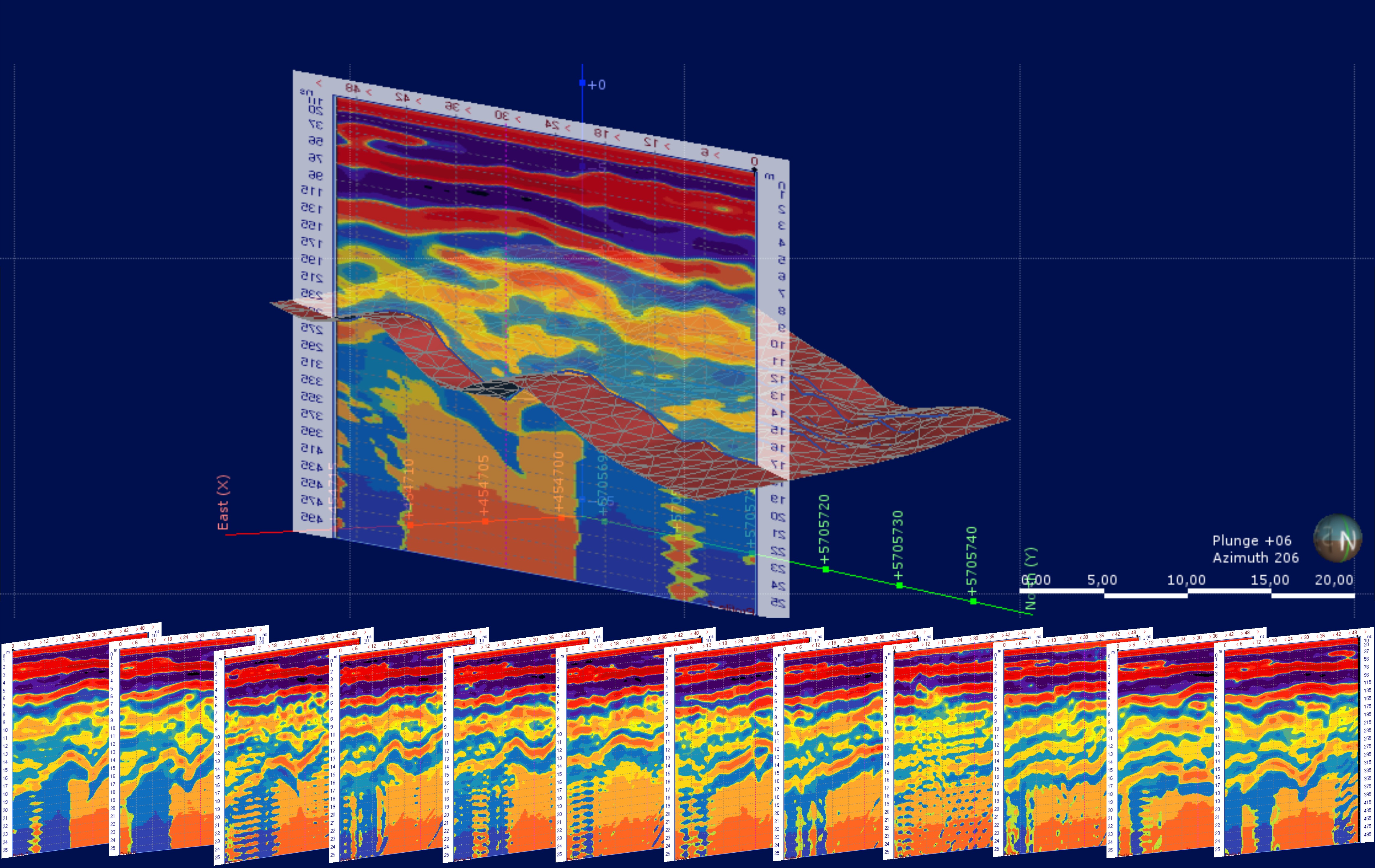 GPR survey for pipeline construction — bedrock depth and soil quality mapping along route corridor